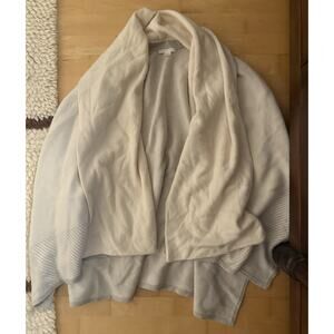 Duffy Wool Cashmere Cream Grey Wrap Poncho Sweater Attached Scarf XS/small
